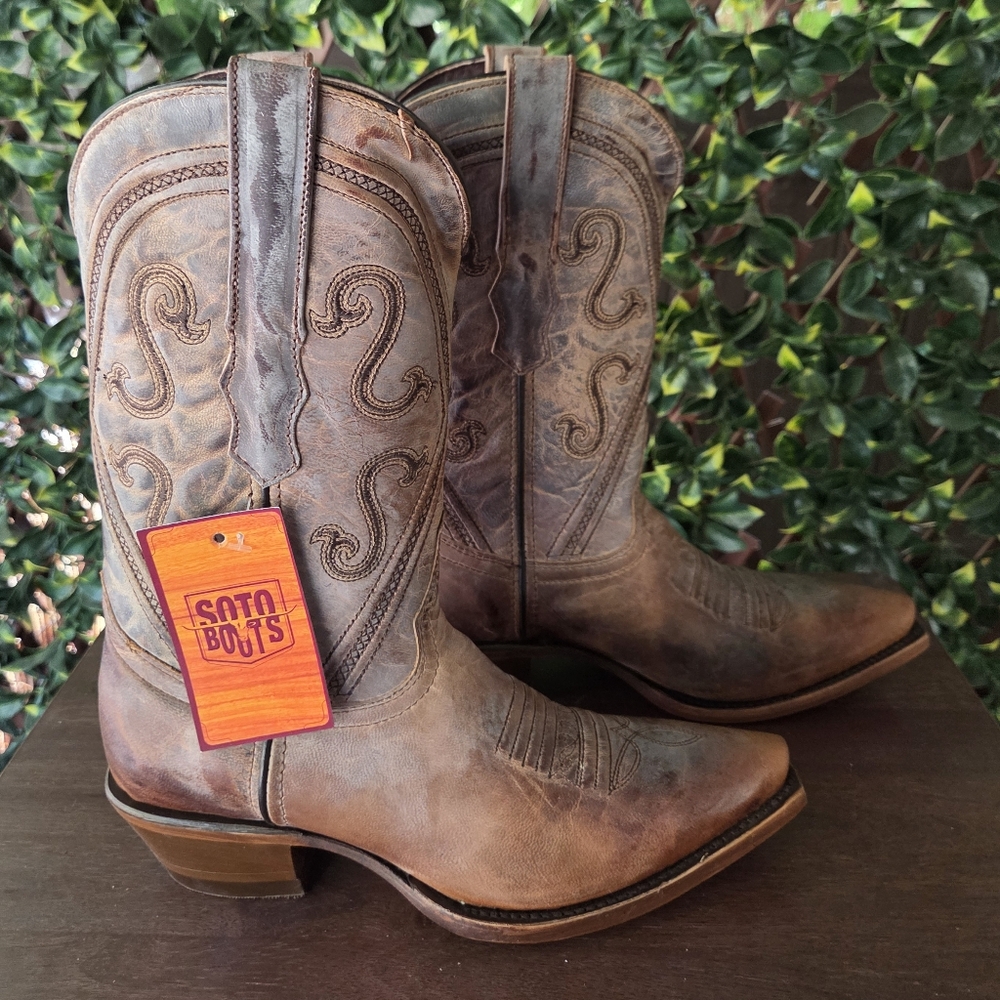 Soto Cheyenne Womens Sz 8.5 Brown Leather Snip Toe Western Cowgirl Boots M50041